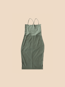 Oh Polly Olive Green Satin Midi - Image 3