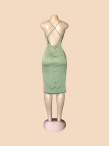 Oh Polly Olive Green Satin Midi - Image 2