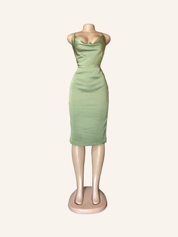 Oh Polly Olive Green Satin Midi