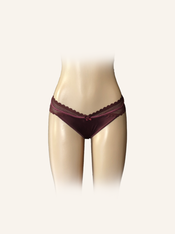 Burgundy Lace-Trimmed Satin Bikini Panty