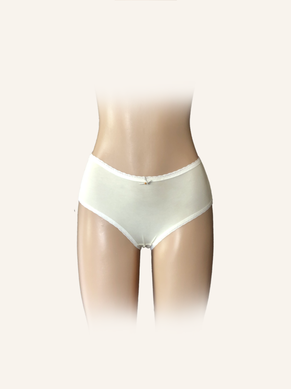 High-Waist Cotton Briefs with Lace Trim - Ivory