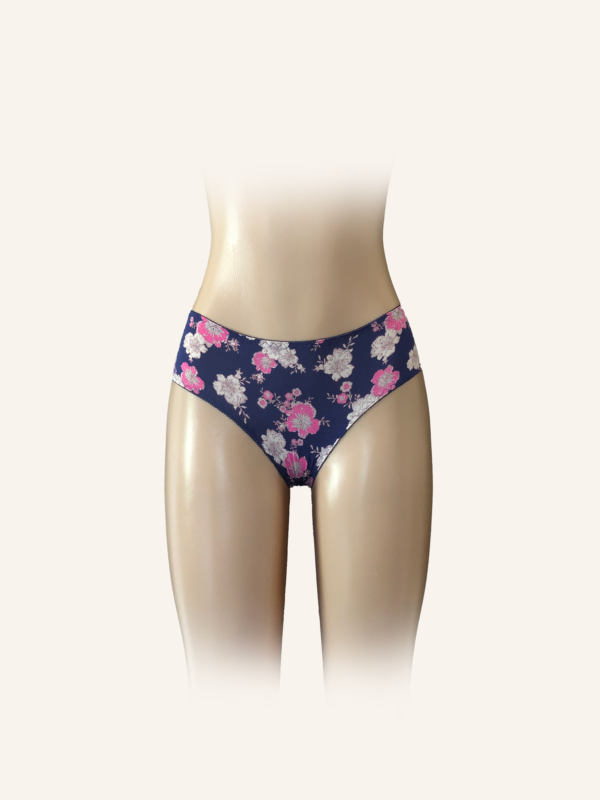 Navy Floral Lace-Trimmed High-Cut Panty