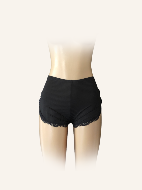 Ribbed Lounge Shorts with Lace Trim