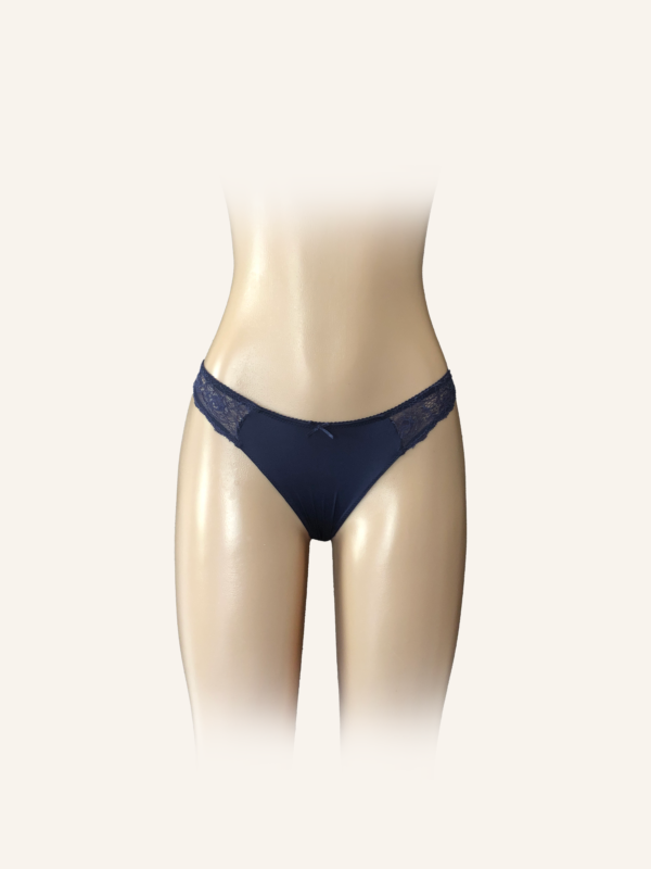 Elegant Navy Lace-Trimmed Bikini Panty