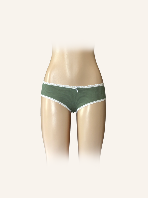 Olive Green Ribbed Lace Trim High-Rise Panties