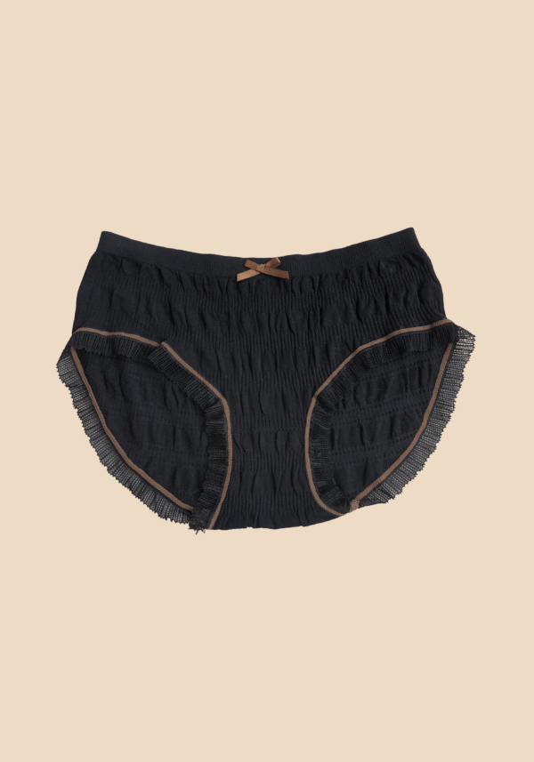 Textured High-Waist Panty with Frilled Edges and Bow Detail