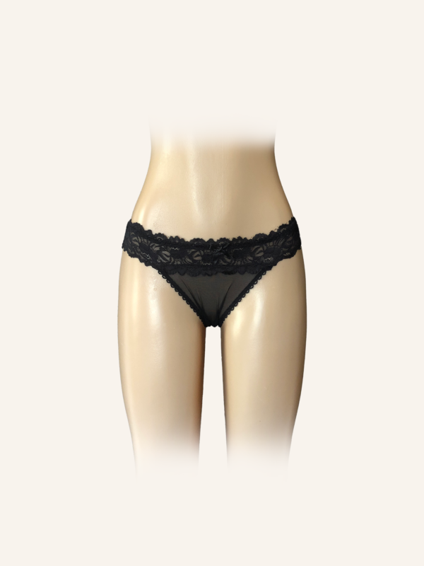 Black Lace Open-Back Ribbon Tie Panty