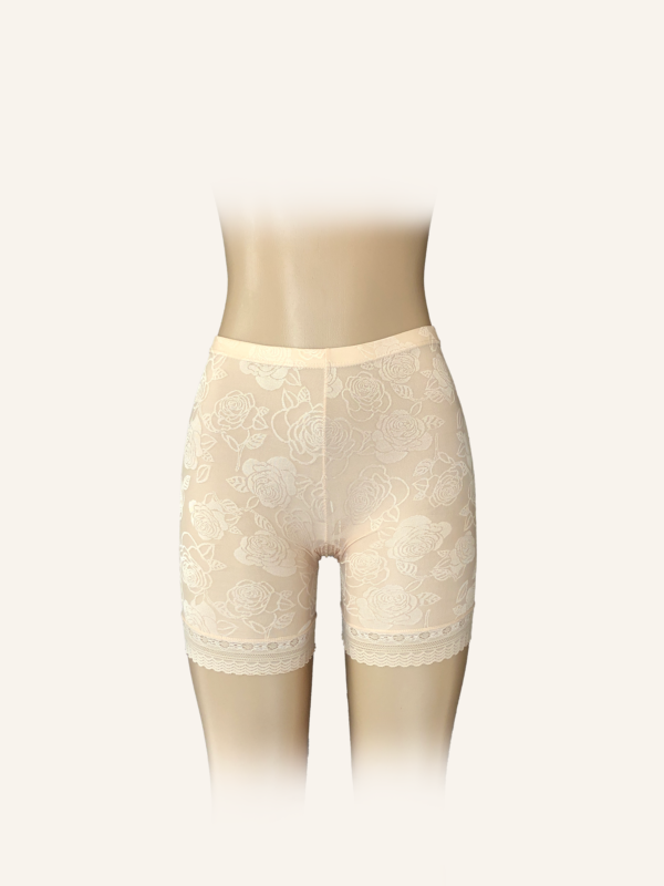 Beige Floral Lace Mid-Thigh Shapewear Shorts