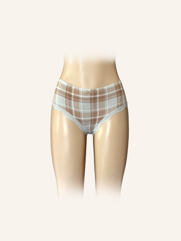 Vintage Plaid Cotton Briefs with Lace Accents